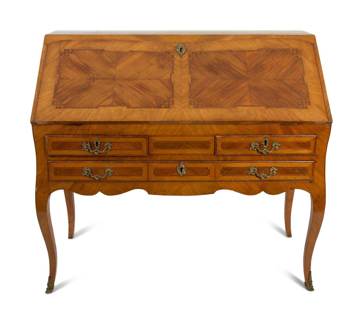A Louis XV Style Inlaid Walnut Slant Front Desk — 19TH CENTURY