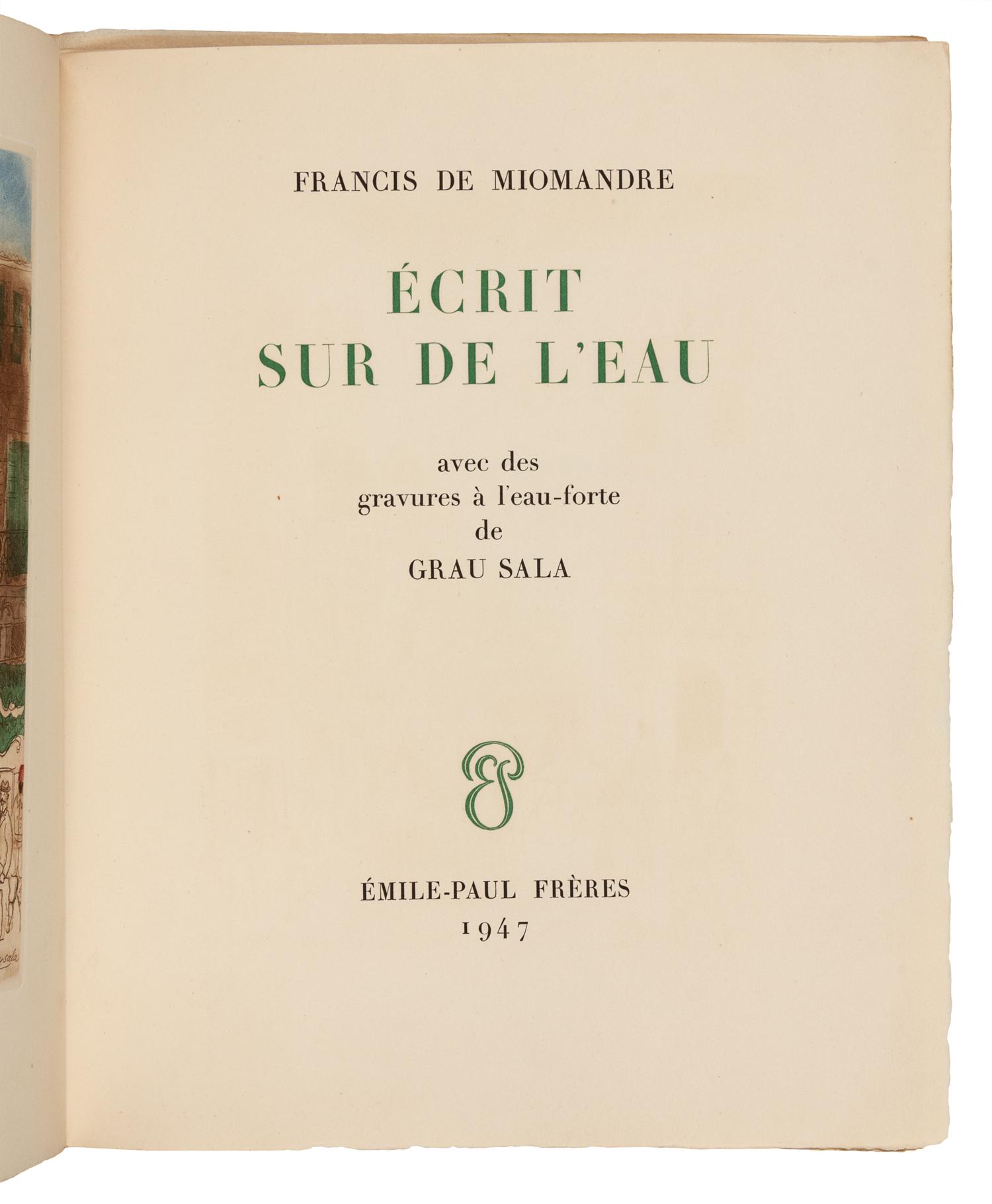 MIOMANDRE, Francis de (1880-1959). Écrit sur de L'eau. Paris: Émile-Paul Frères, 1947.