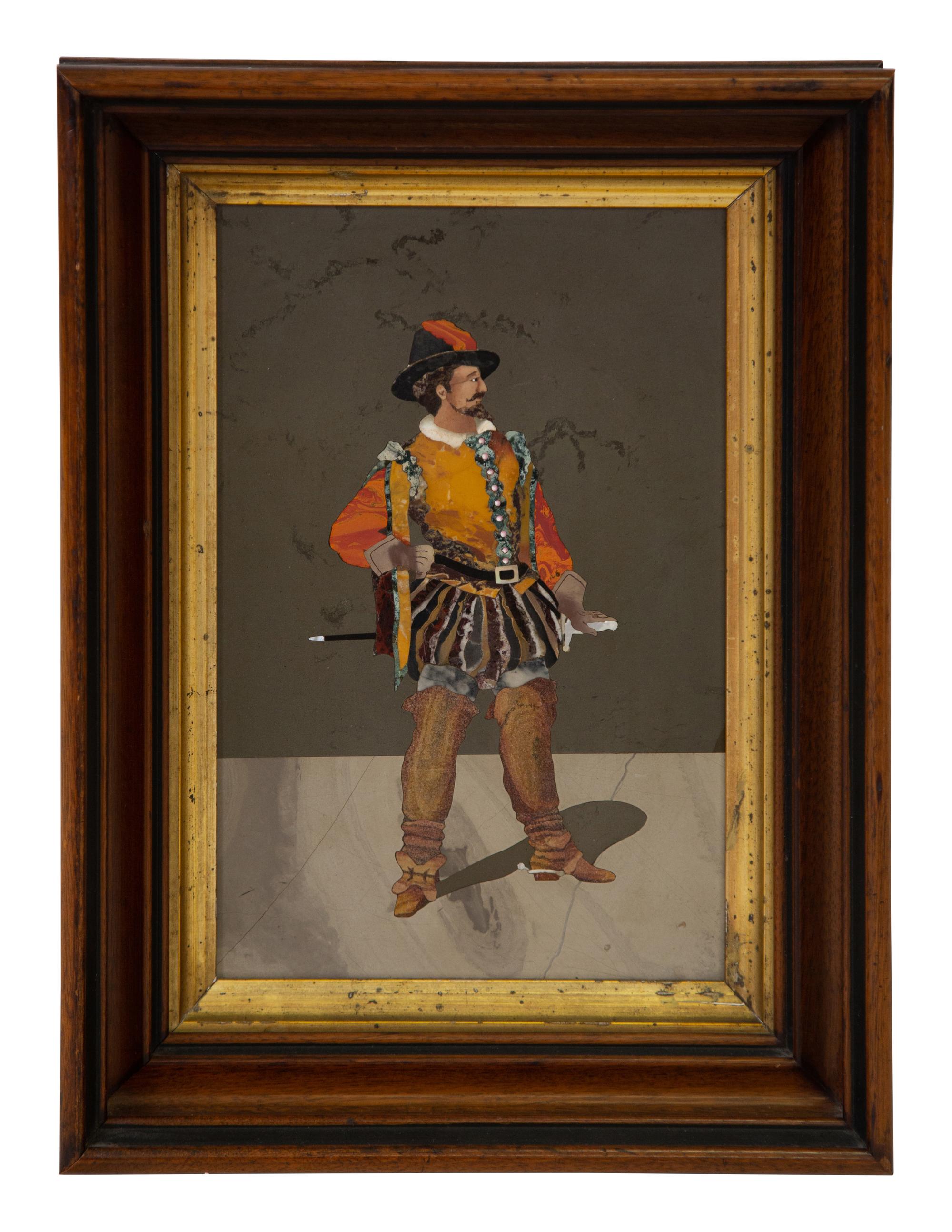 An Italian Pietra Dura Plaque Depicting a Swiss Guard