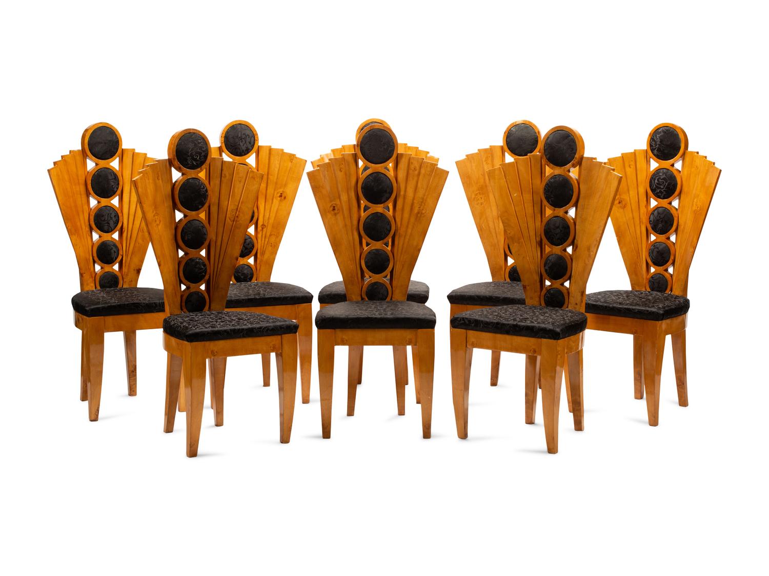 A Set of Eight Art Deco Style Dining Chairs