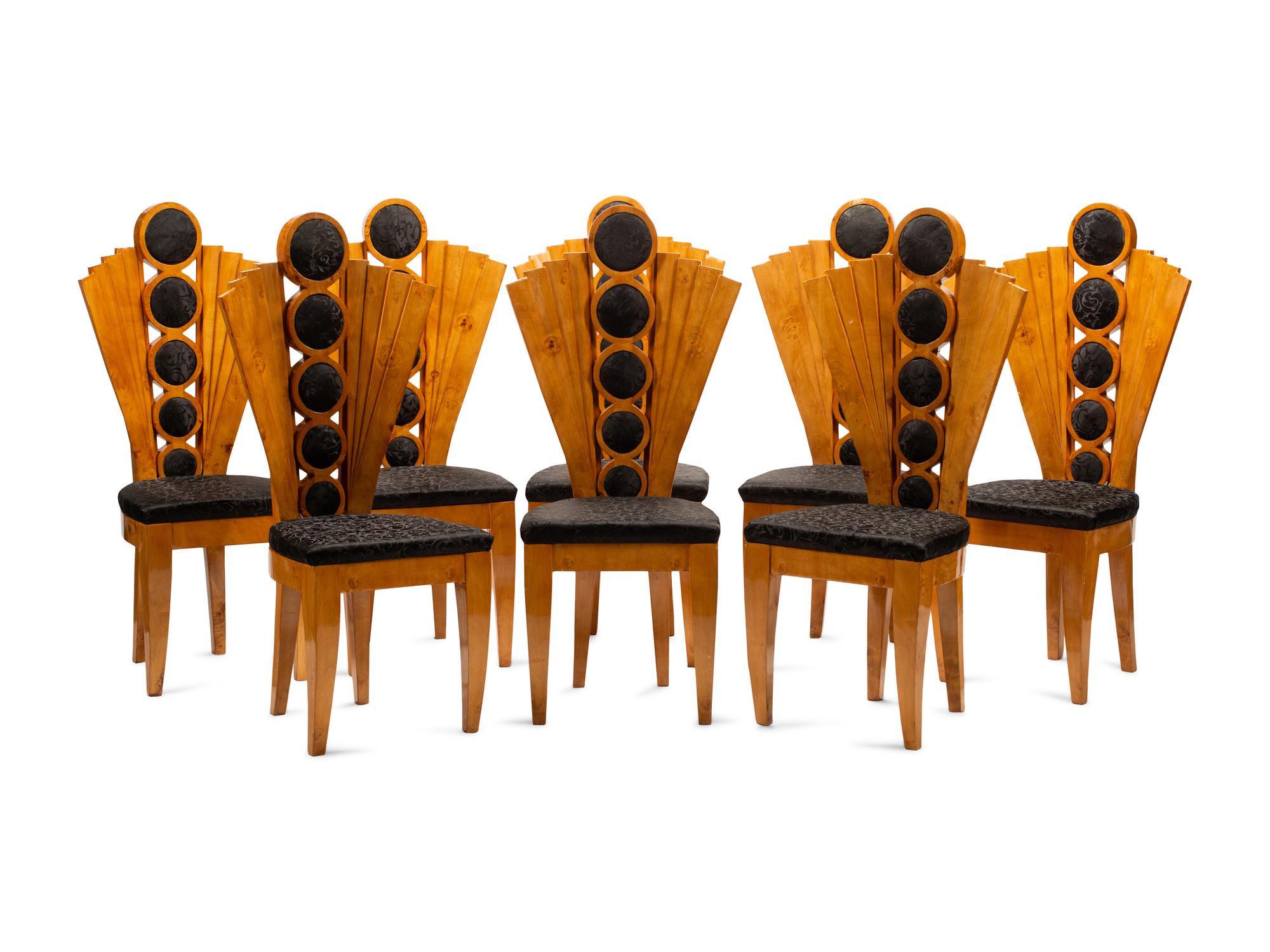 A Set of Eight Art Deco Style Dining Chairs