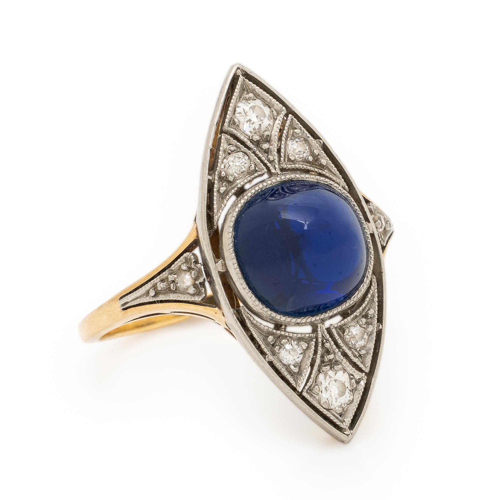 Art Deco, Burmese Sapphire and Diamond Ring