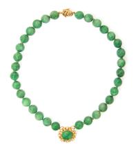 A 14 Karat Yellow Gold, Jade Bead and Cultured Pearl Necklace, 54.30 dwts.