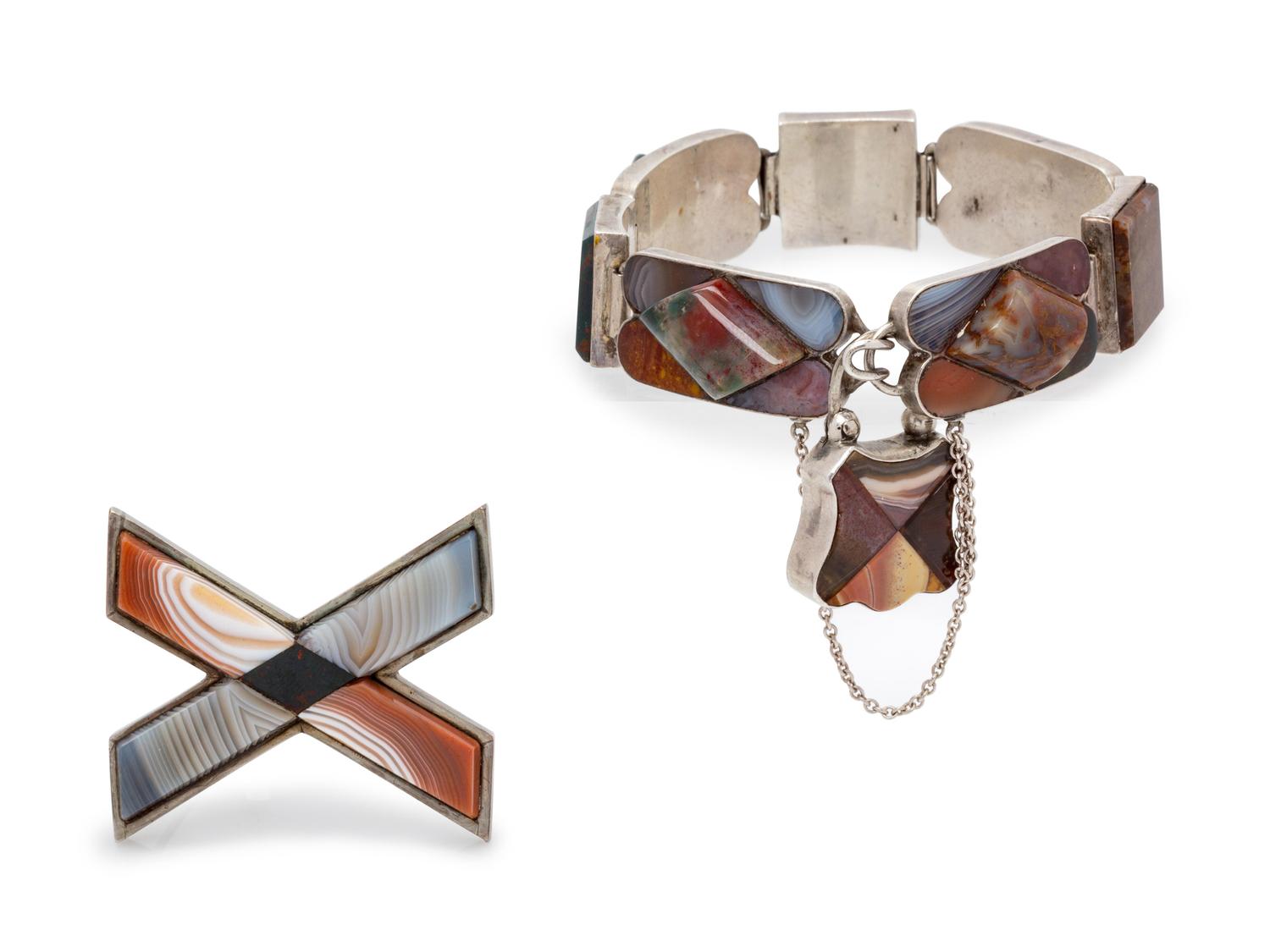 A Collection of Victorian Silver and Agate Jewelry, Scottish,