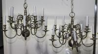 A Pair of Dutch Baroque Style Pewter Ten-Light Chandeliers Height 18 inches. — 20TH CENTURY