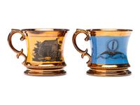 Two Transfer-Printed 'William Henry Harrison' Copper Lustre Mugs