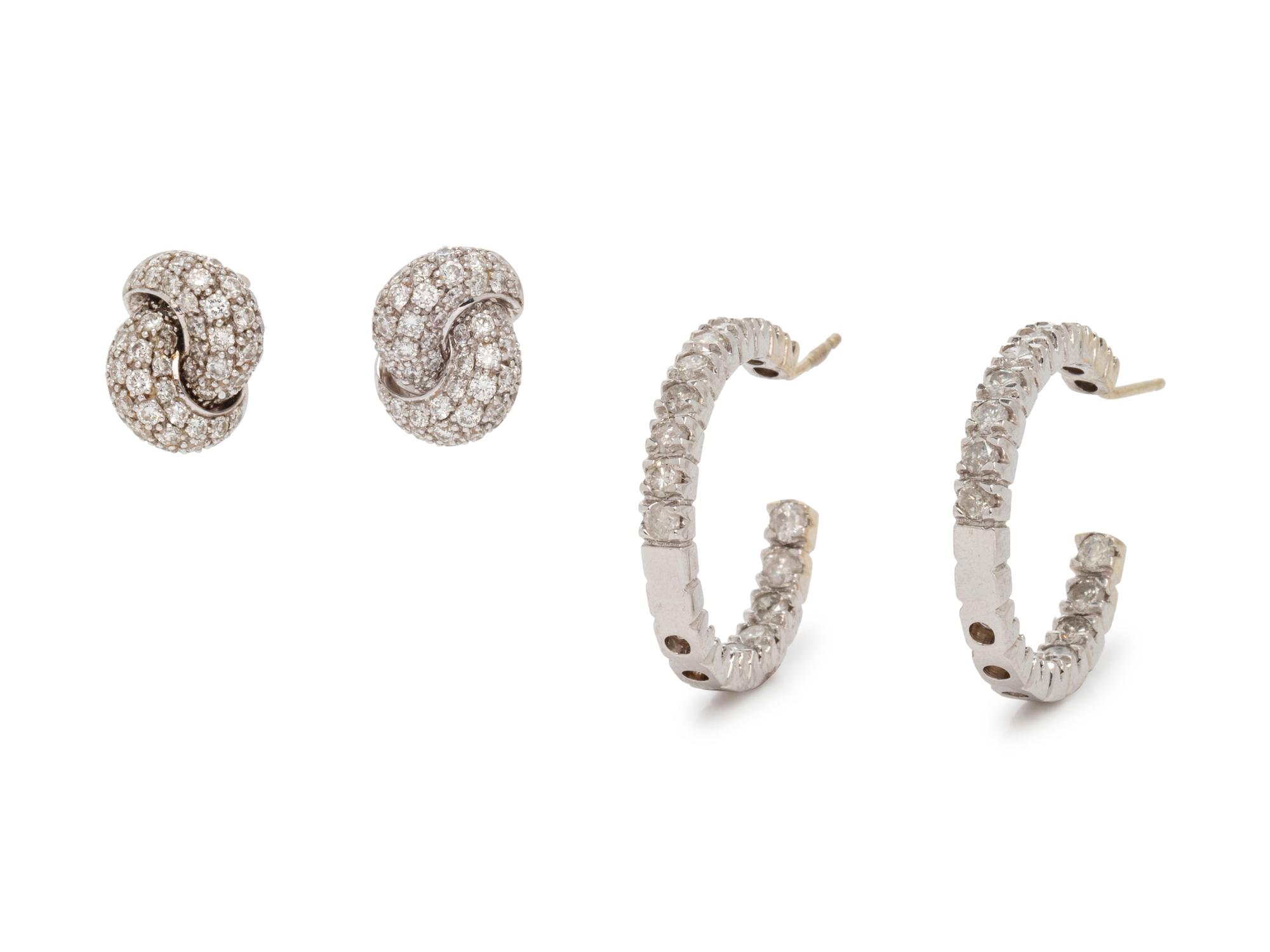 A Collection of White Gold and Diamond Earrings,