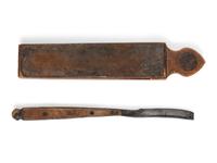 Pre-Civil War straight razor and strop. Hall, [ca 18th-early 19th century].
