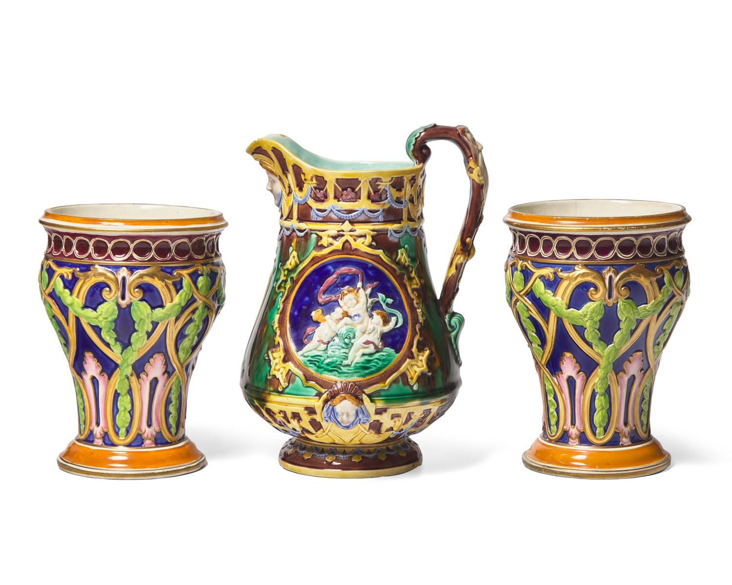 A Group of Three Wedgwood Majolica Table Wares
