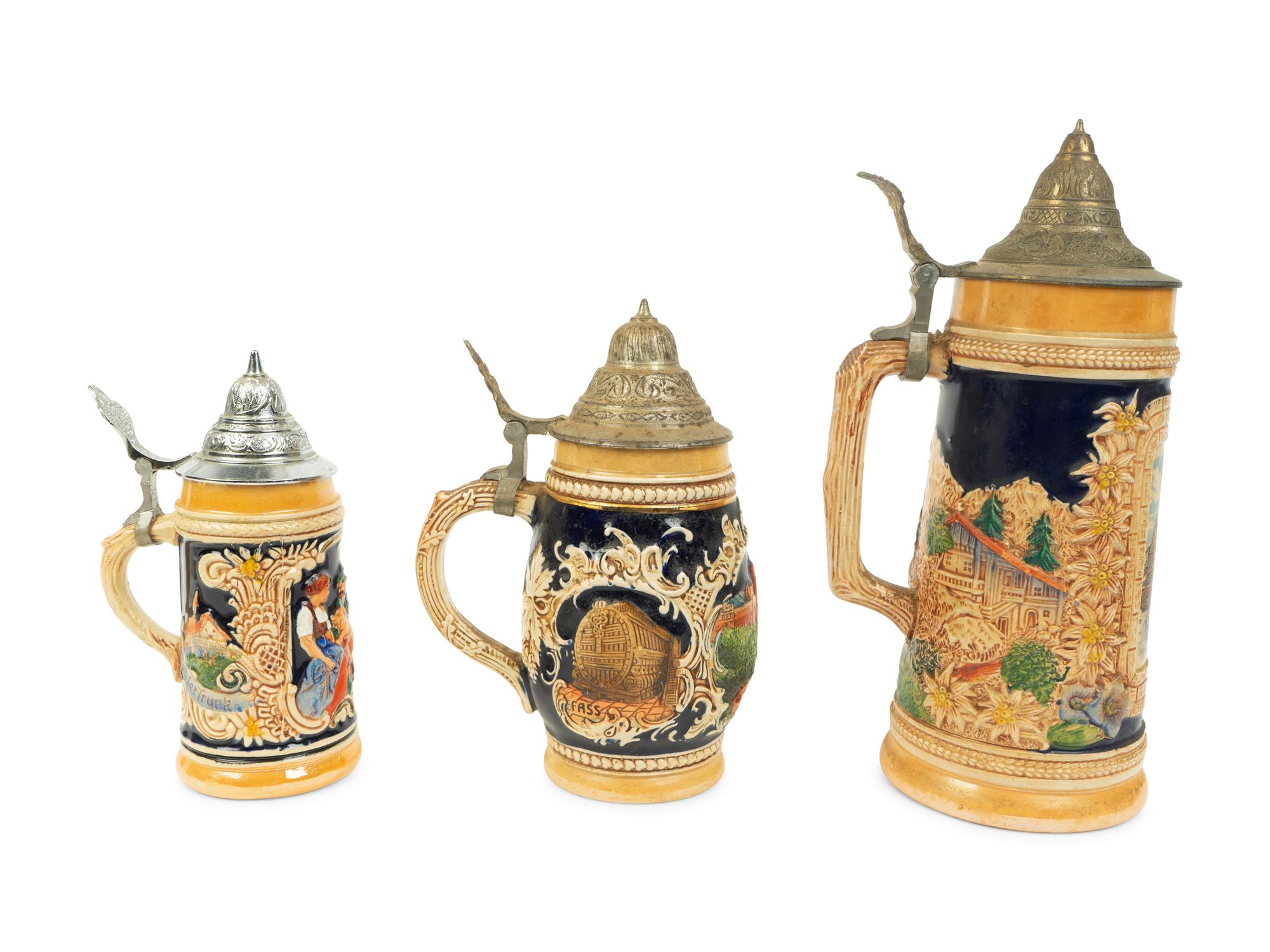 A Group of Six German Steins and Drinking Vessels — LATE 20TH CENTURY
