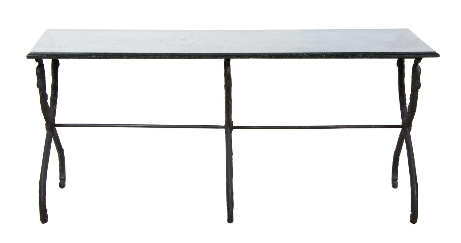 A Neoclassical Style Iron and Marble Console Table Height 28 x width 61 x depth 22 1/2 inches. — LATE 19TH CENTURY