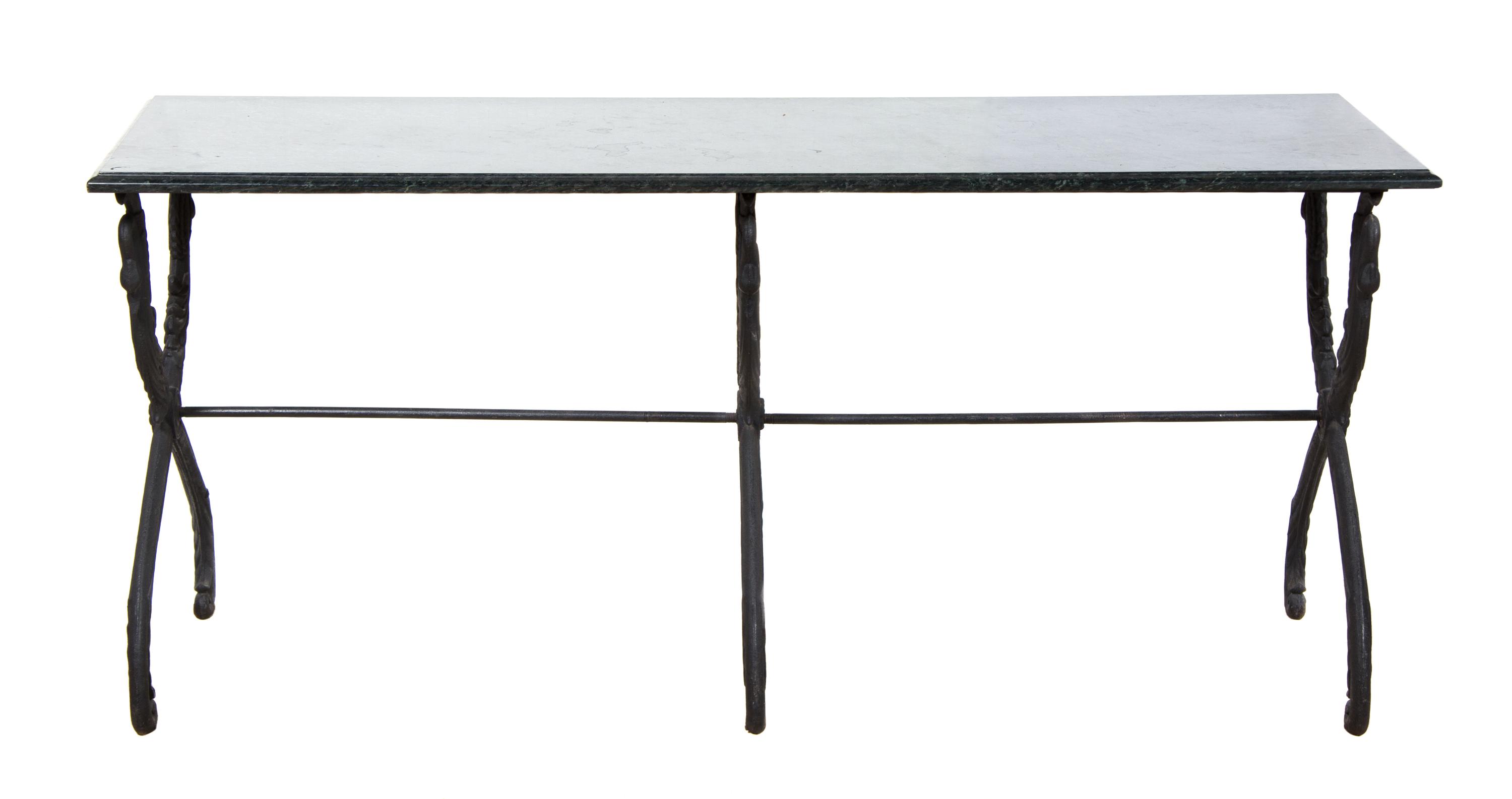 A Neoclassical Style Iron and Marble Console Table Height 28 x width 61 x depth 22 1/2 inches. — LATE 19TH CENTURY