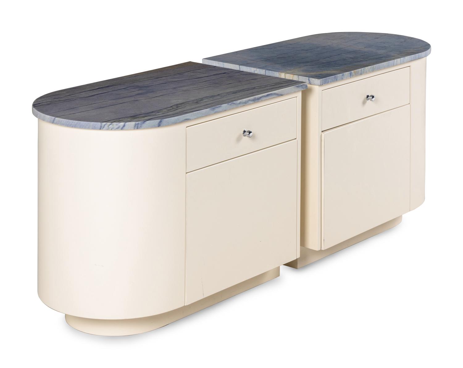 A Pair of Contemporary Marble-Top Bedside Tables