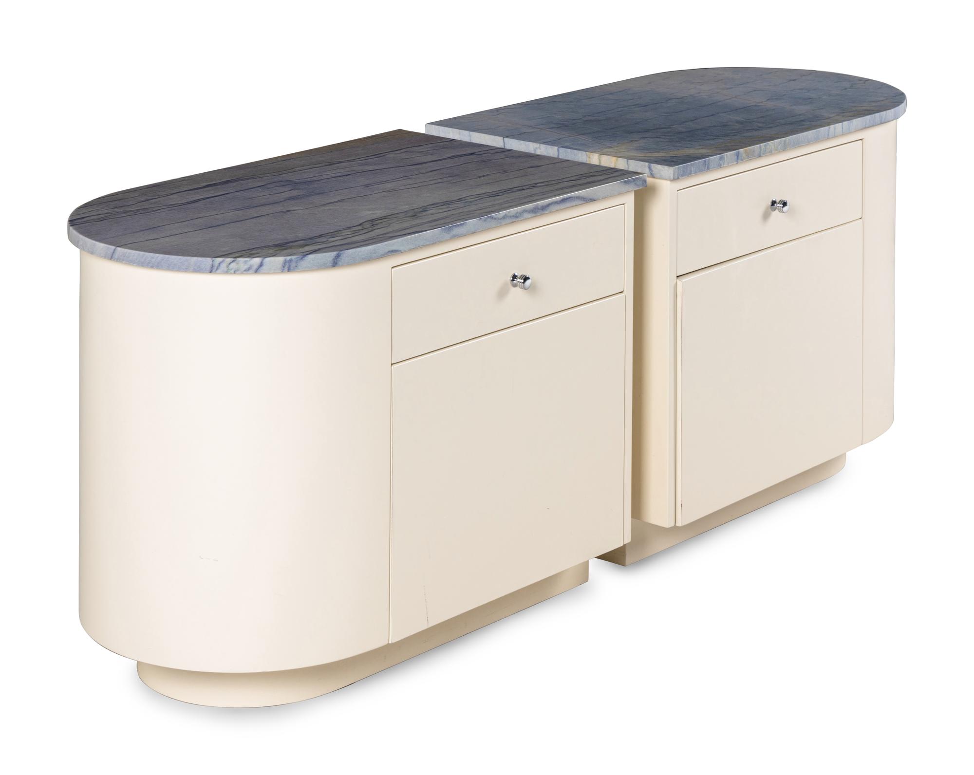 A Pair of Contemporary Marble-Top Bedside Tables