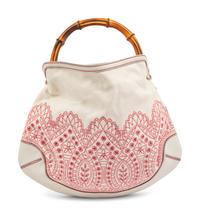 Gucci Bamboo Handle Embroidered Hobo Bag