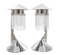 A Pair of Art Deco Chromed Table Lamps Height 17 1/2 inches.