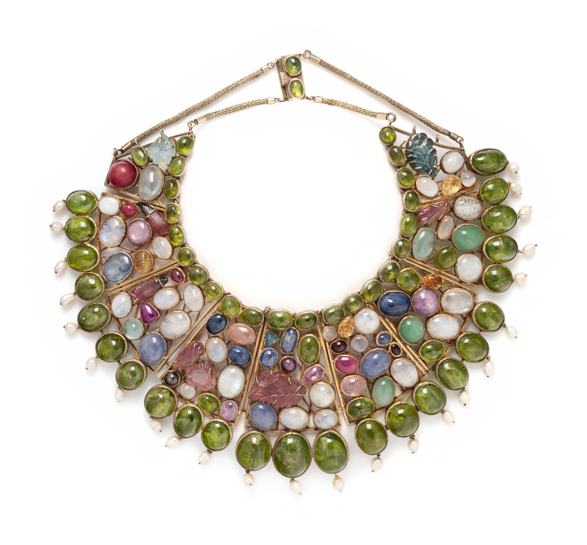 GILT SILVER MULTIGEM BIB NECKLACE