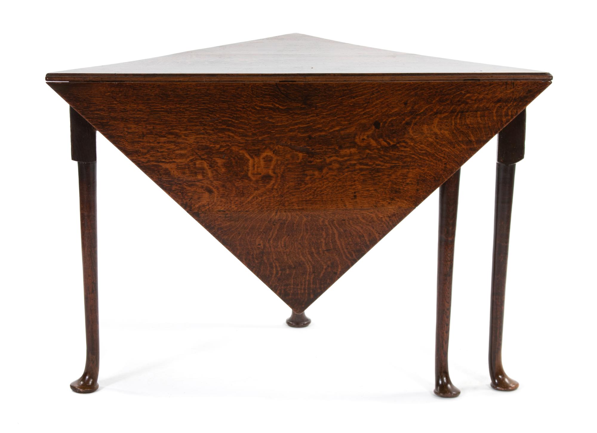 A George III Provincial Style Oak Triangular Dropleaf Table