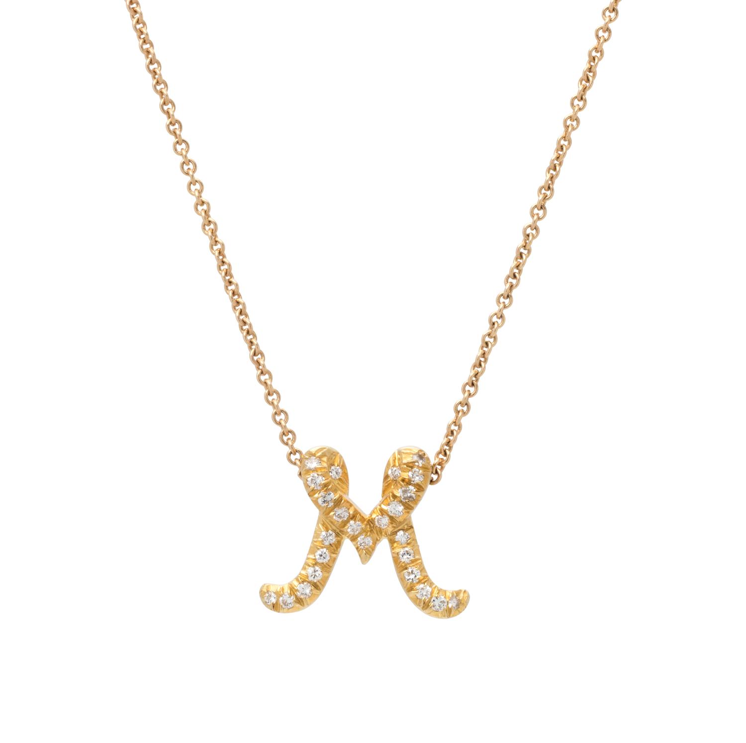 YELLOW GOLD AND DIAMOND 'M' NECKLACE