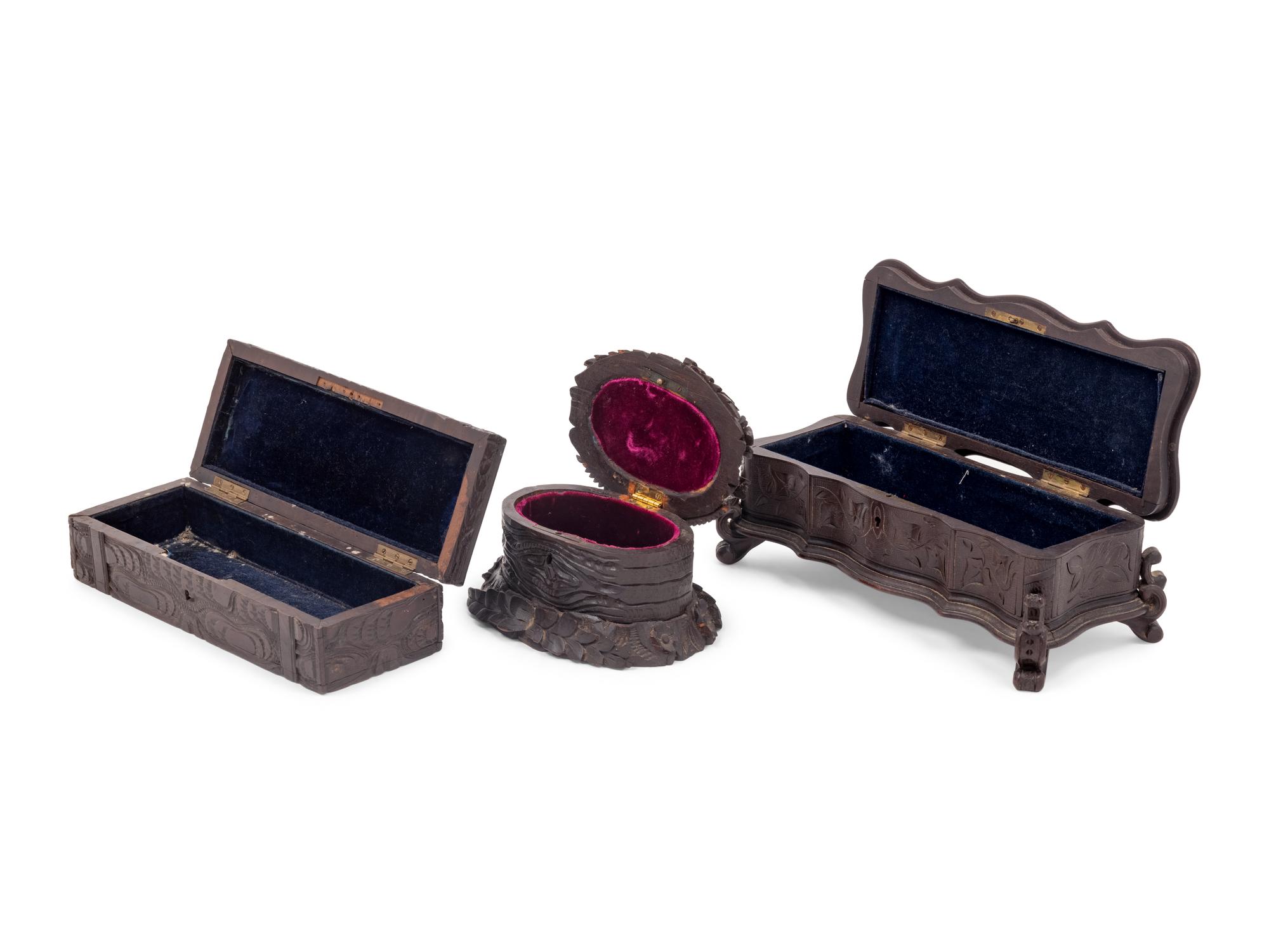 Three Black Forest Carved Boxes