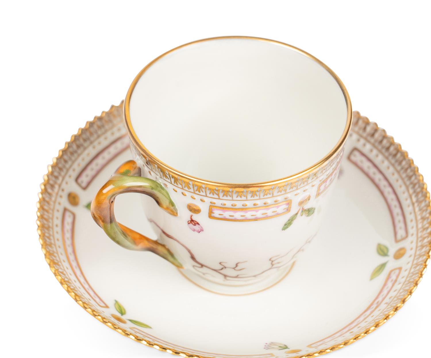 A Set of Twenty-Nine Royal Copenhagen Flora Danica Porcelain Cups and Saucers