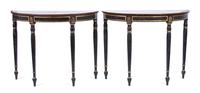 A Pair of Louis XVI Style Ebonized Demilune Console Tables Height 37 x width 46 x depth 20 inches. — 20TH CENTURY