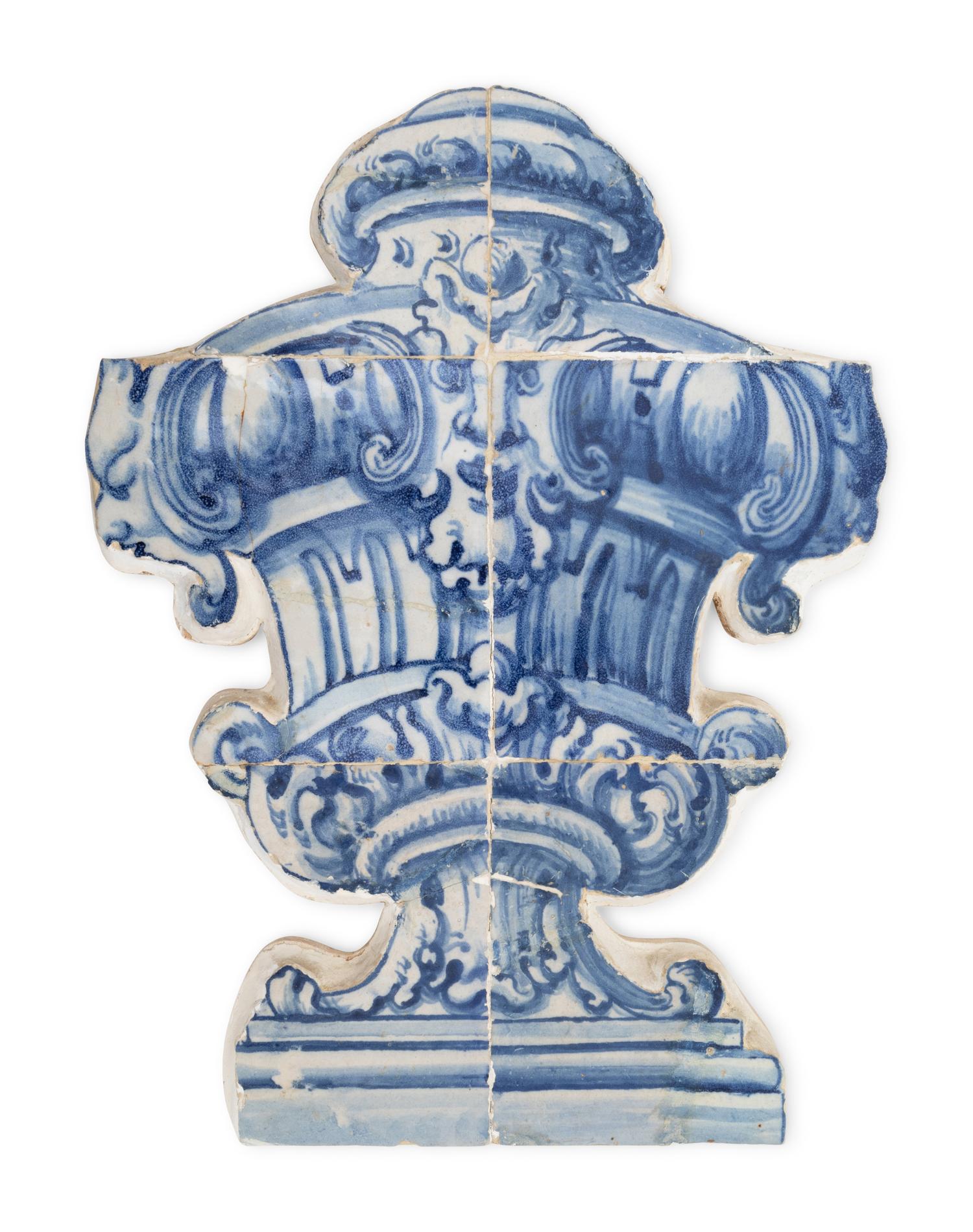 A Pair of Portuguese Tile Urn-Form Wall Appliqu és
