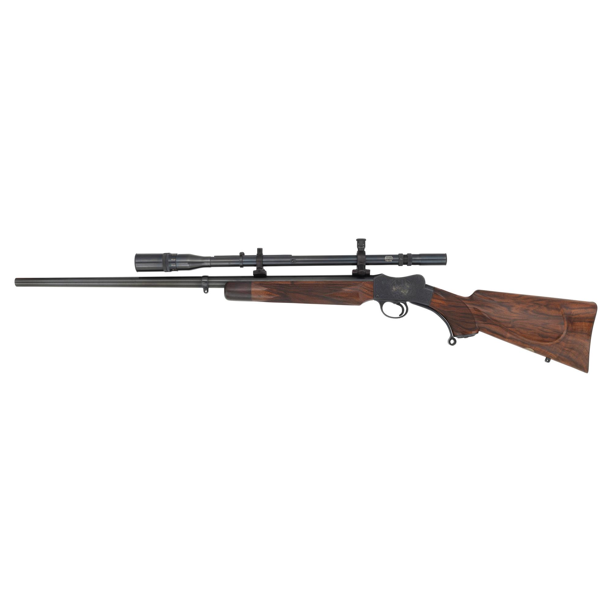 **C.C. Johnson Upgraded Engraved Martini Rifle in .218 Bee Improved with Unertl Scope
