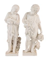 A Pair of Italian Carved Marble Figures of a Boy and Girl