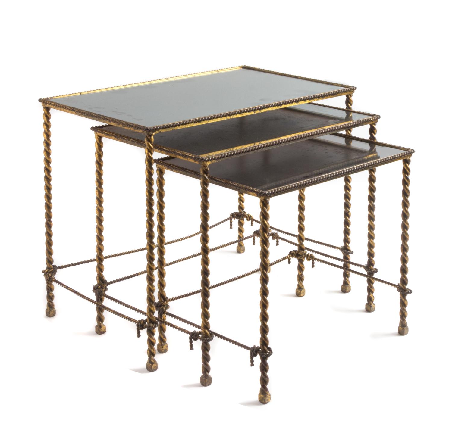 Style of Maison Bagues, FRANCE, c.1950, a set of three nesting tables