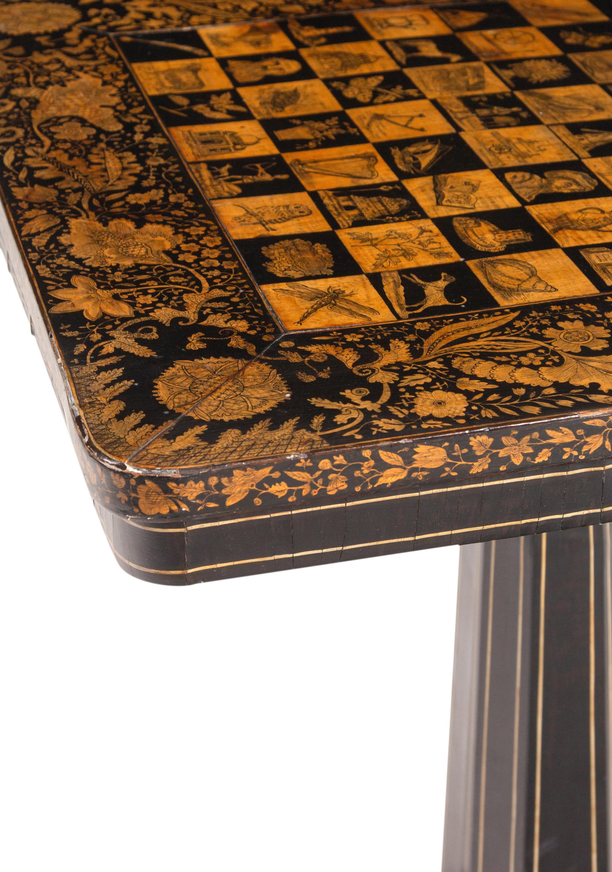A Regency Penwork, Ebonized and Cream-Painted Game Table