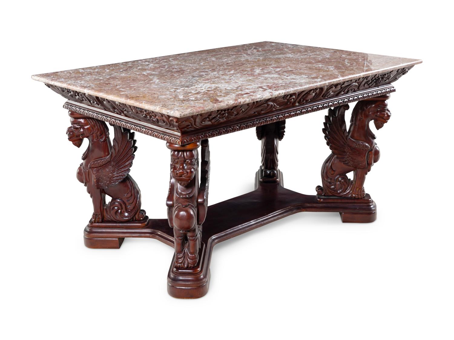 A Carved Marble-Top Desk in the Manner of R.J. Horner