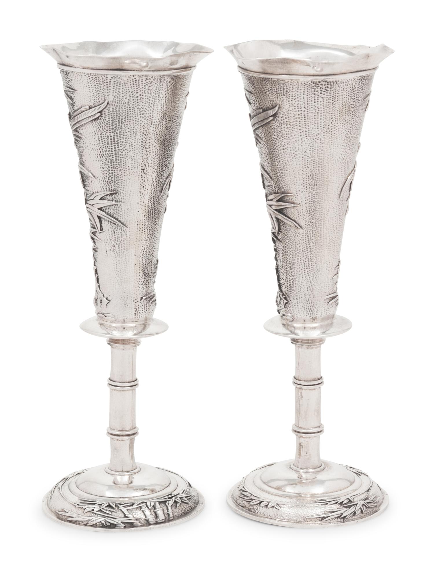 Pair of Chinese Export Silver Vases