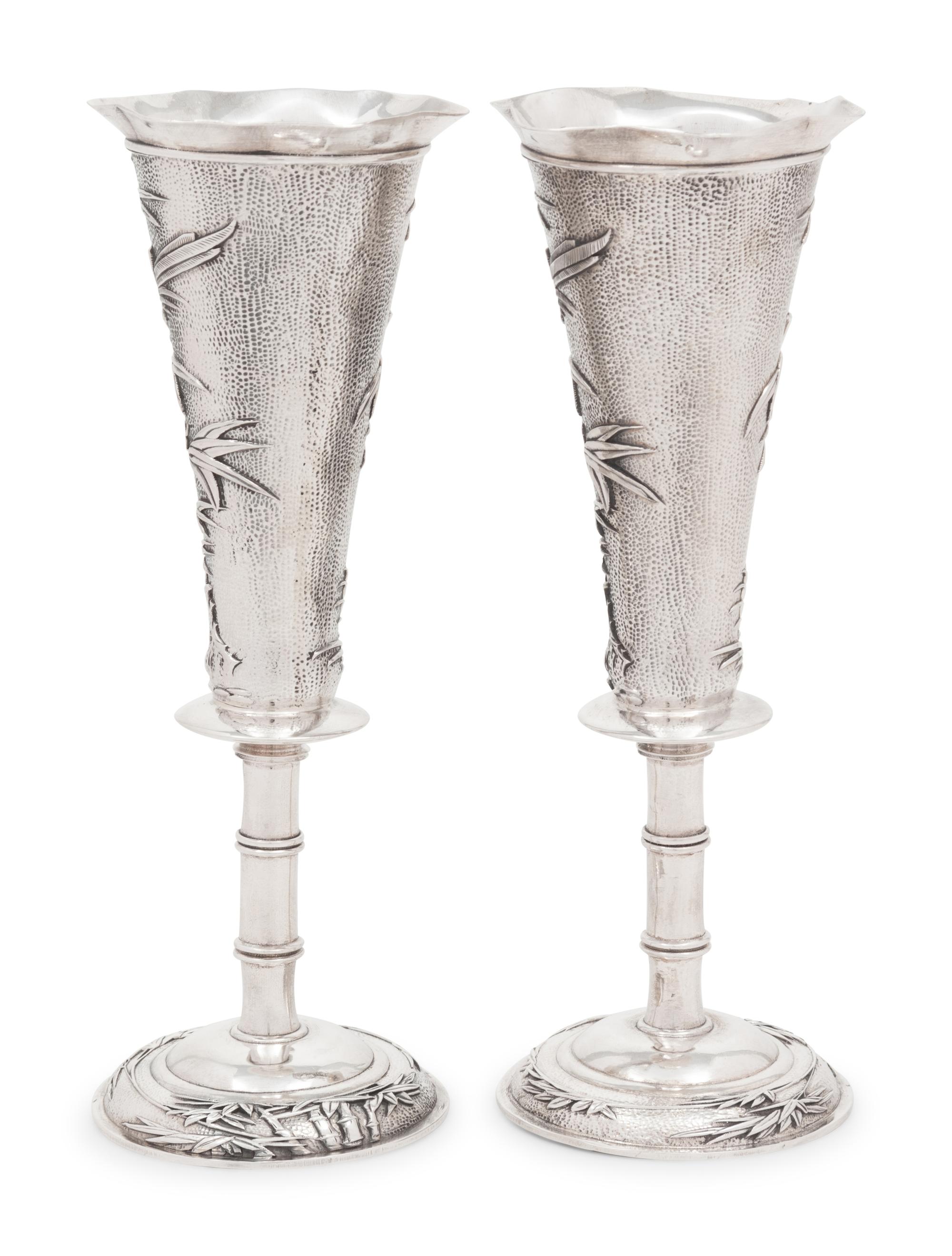 Pair of Chinese Export Silver Vases