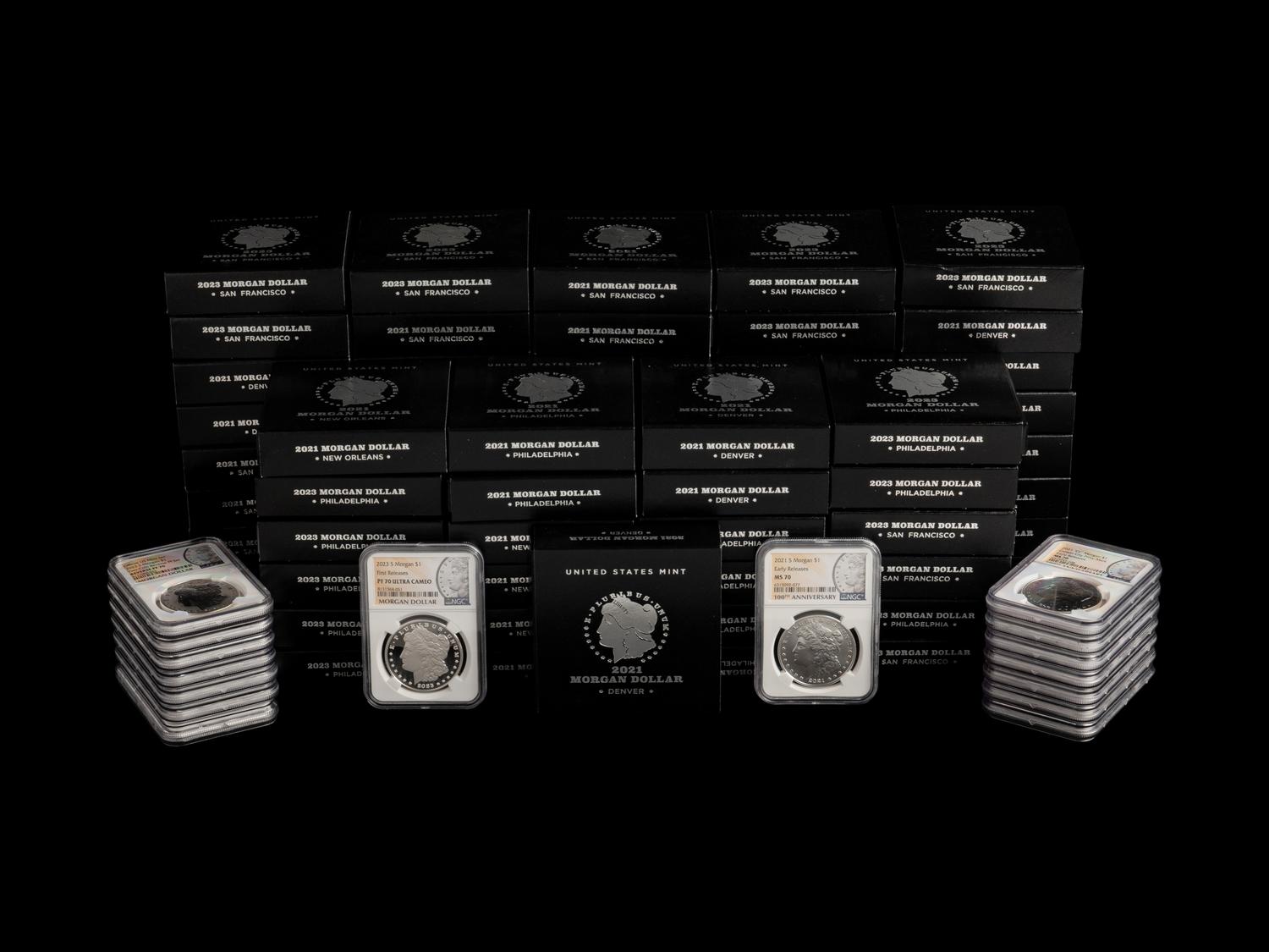 A Collection of Eighty-One Morgan Commemorative $1 Mint and Proof Coins