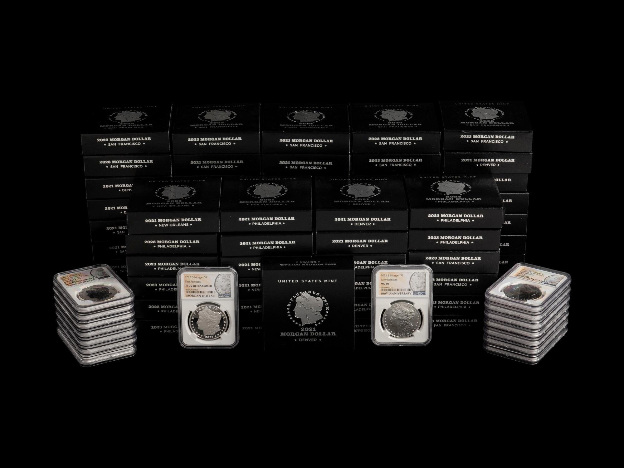 A Collection of Eighty-One Morgan Commemorative $1 Mint and Proof Coins