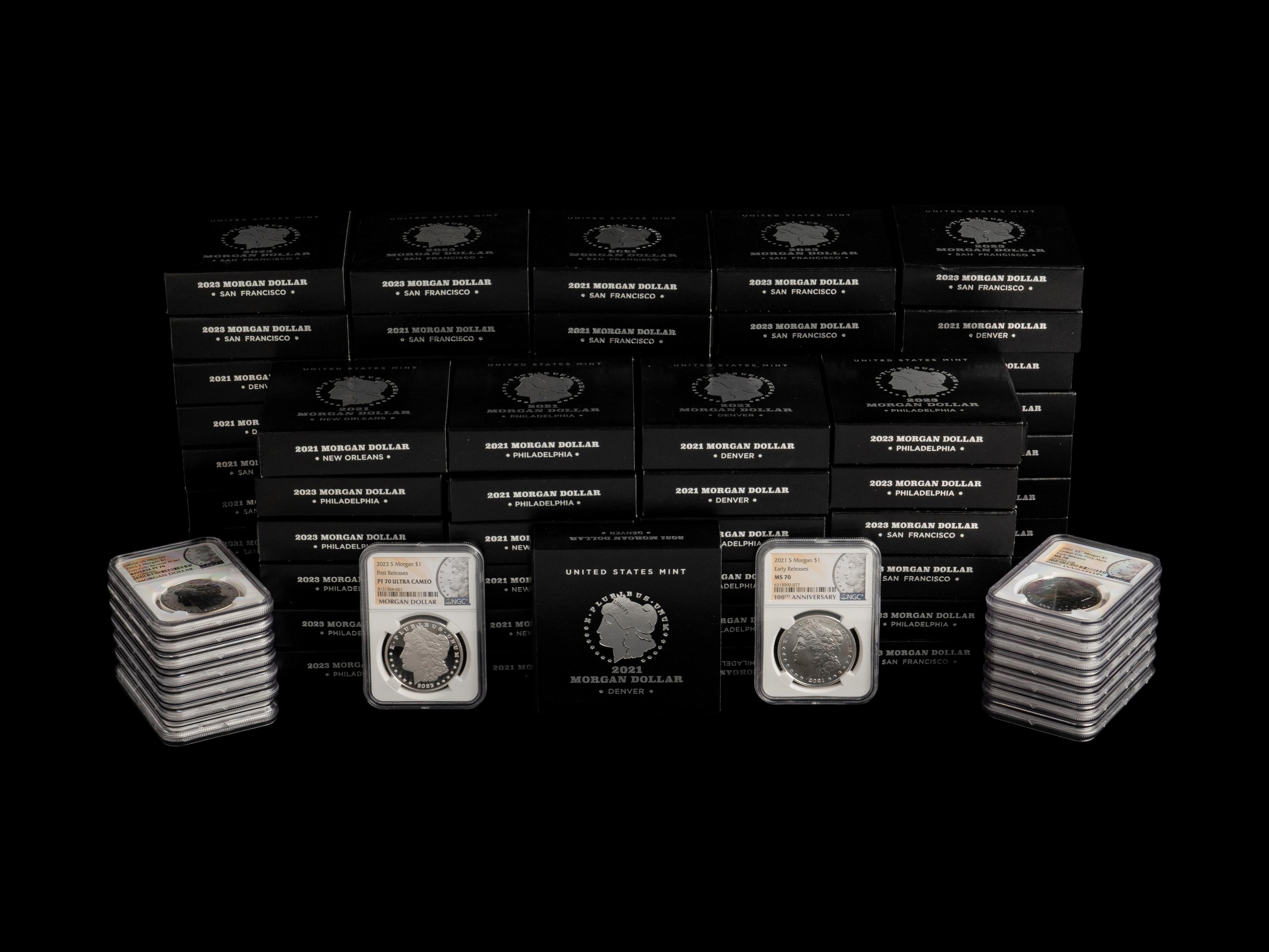 A Collection of Eighty-One Morgan Commemorative $1 Mint and Proof Coins