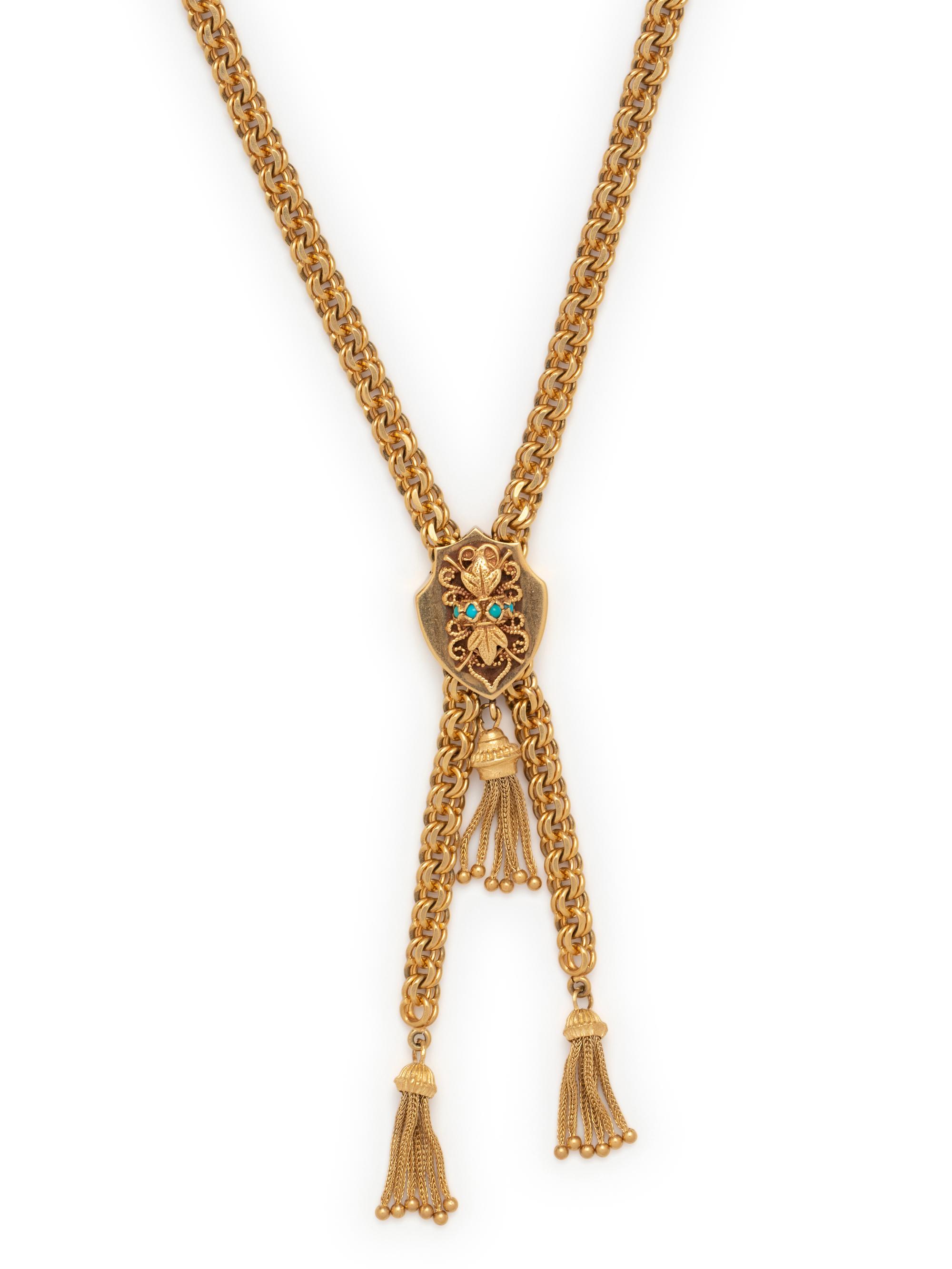 YELLOW GOLD AND TURQUOISE SLIDE NECKLACE