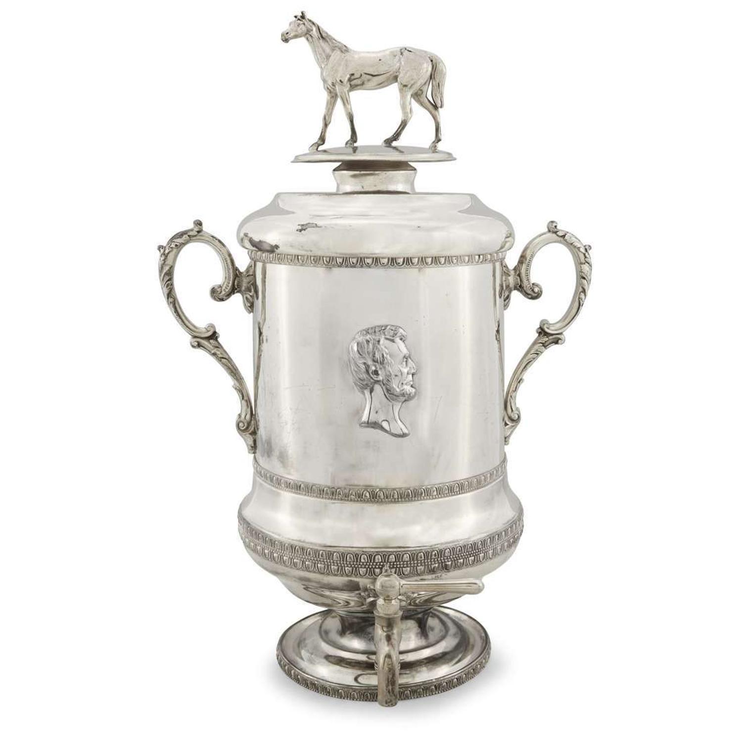 Large silver-plated presentation hot water urn The spigot marked J. & H. Jones, Philadelphia, PA, circa 1870