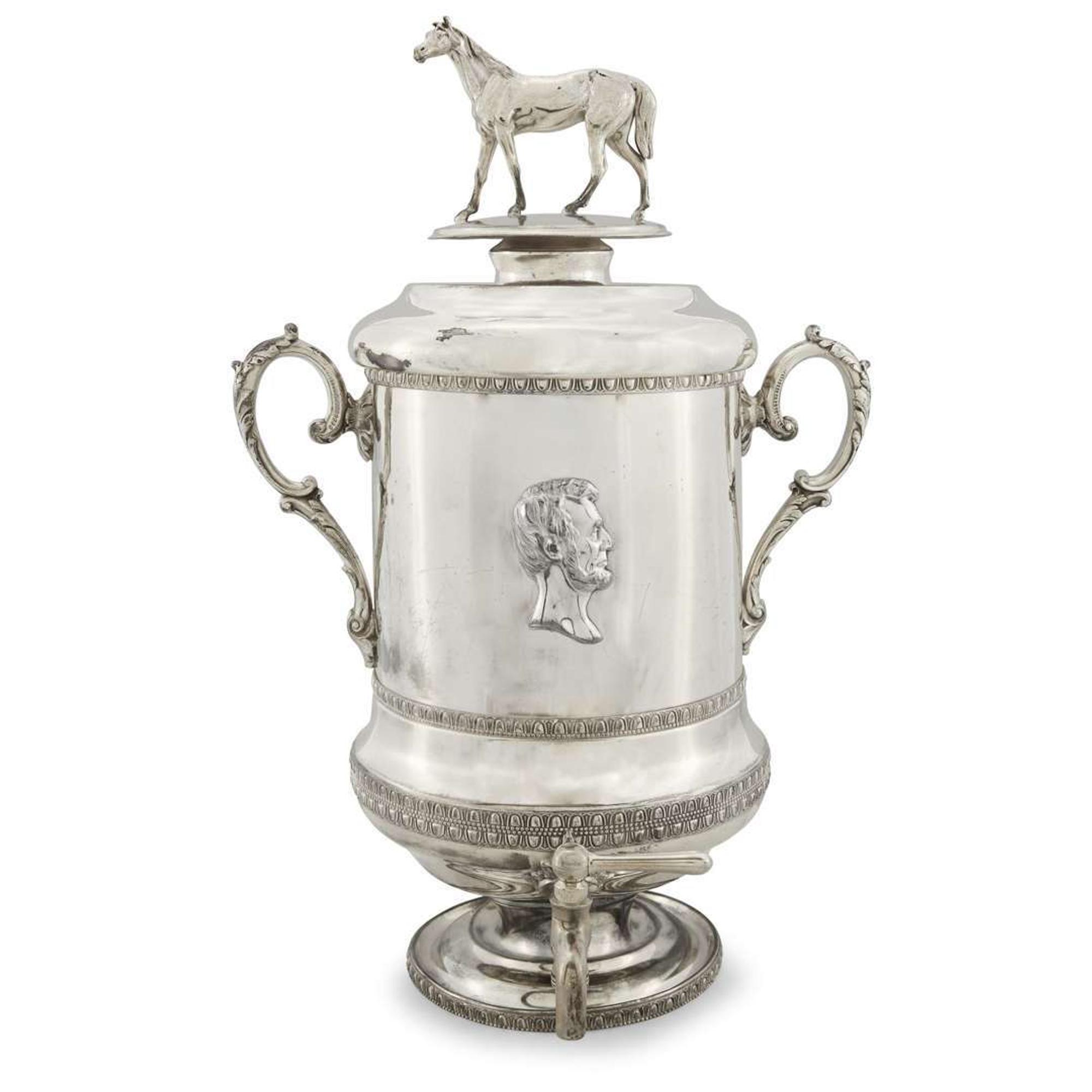 Large silver-plated presentation hot water urn The spigot marked J. & H. Jones, Philadelphia, PA, circa 1870