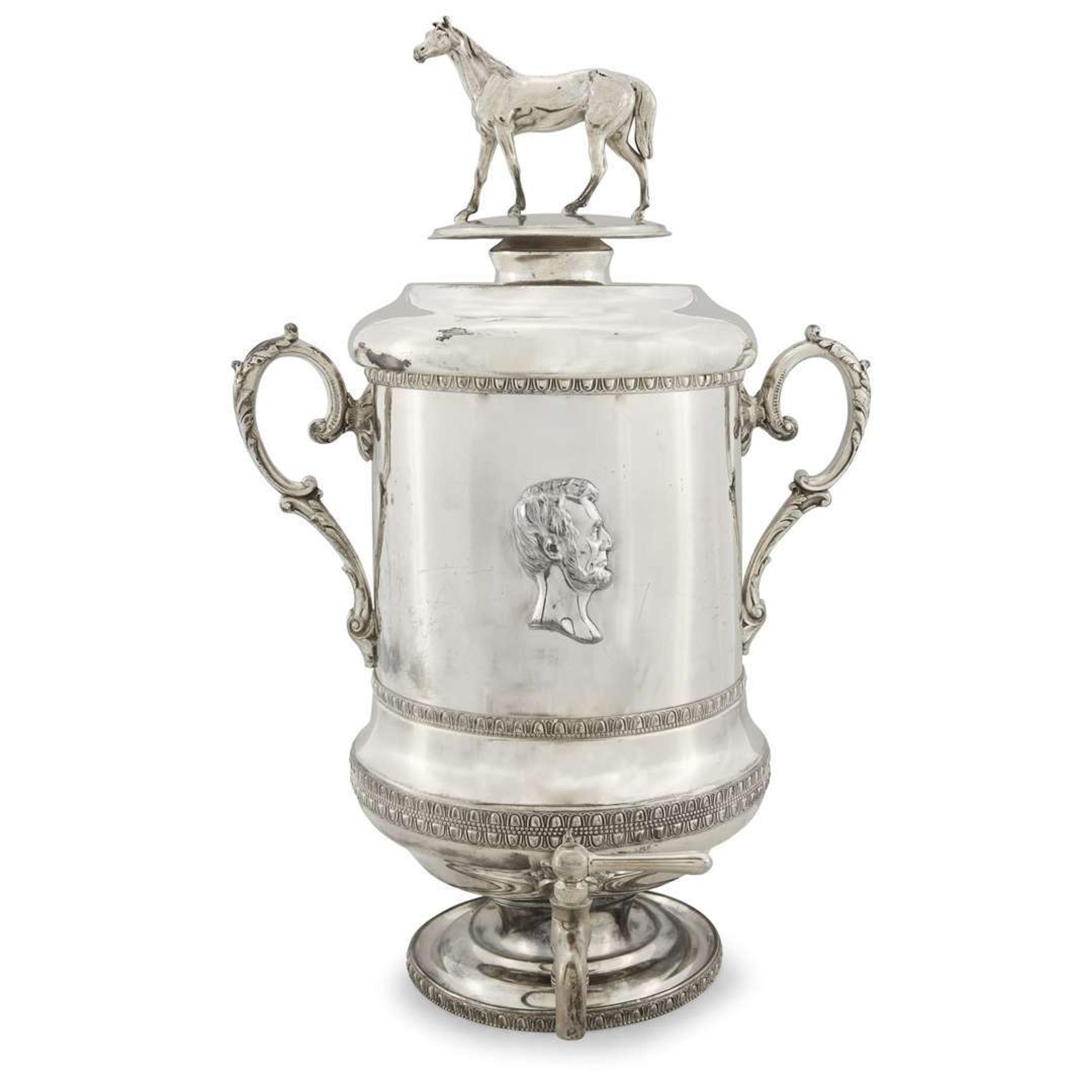 Large silver-plated presentation hot water urn The spigot marked J. & H. Jones, Philadelphia, PA, circa 1870