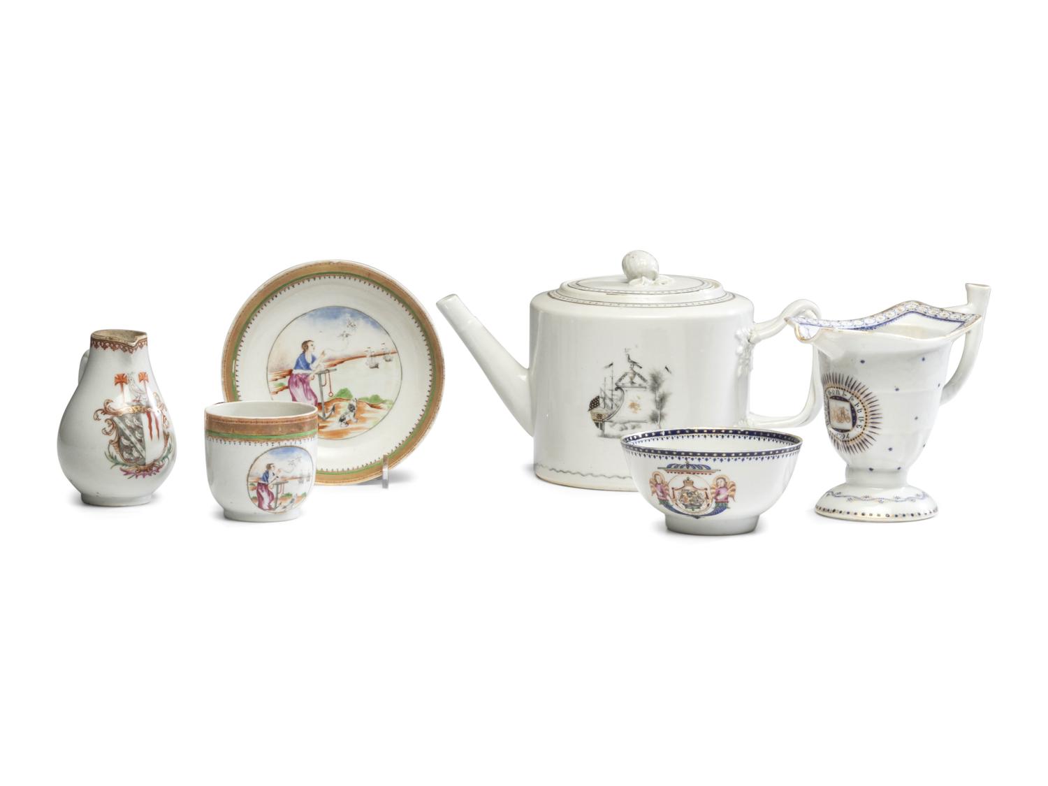 Six Chinese Export Porcelain Armorial Articles