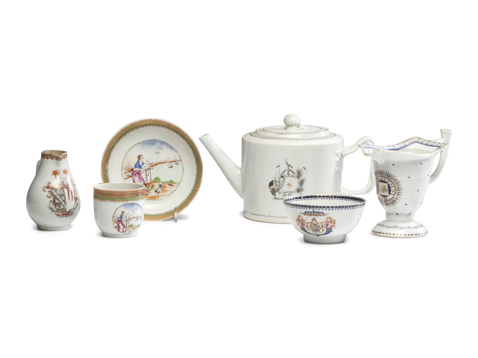 Six Chinese Export Porcelain Armorial Articles