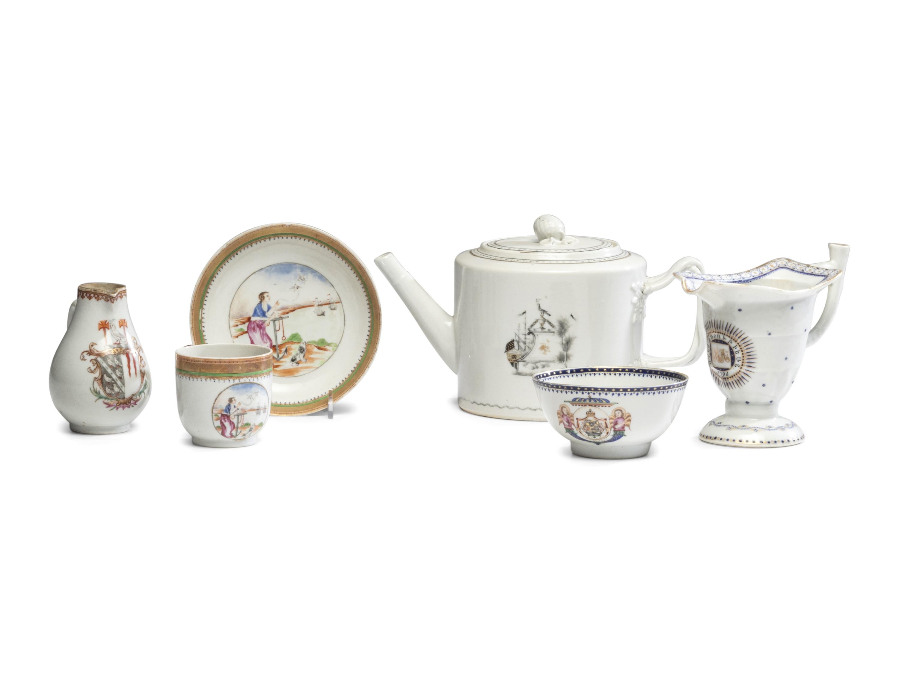 Six Chinese Export Porcelain Armorial Articles