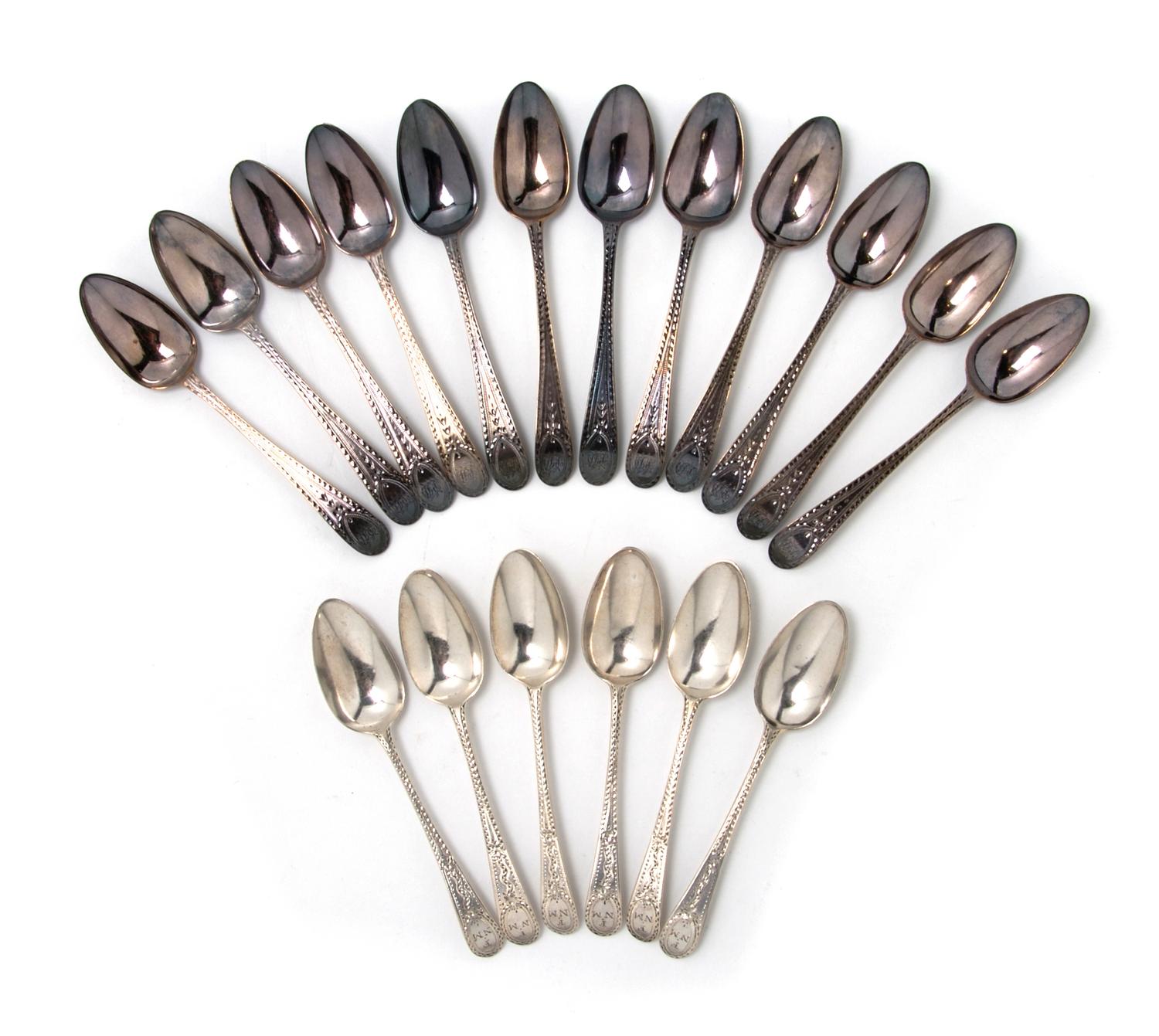 A Collection of English Sterling Silver Spoons, Hester Bateman, Length of longest 4 3/4 inches.