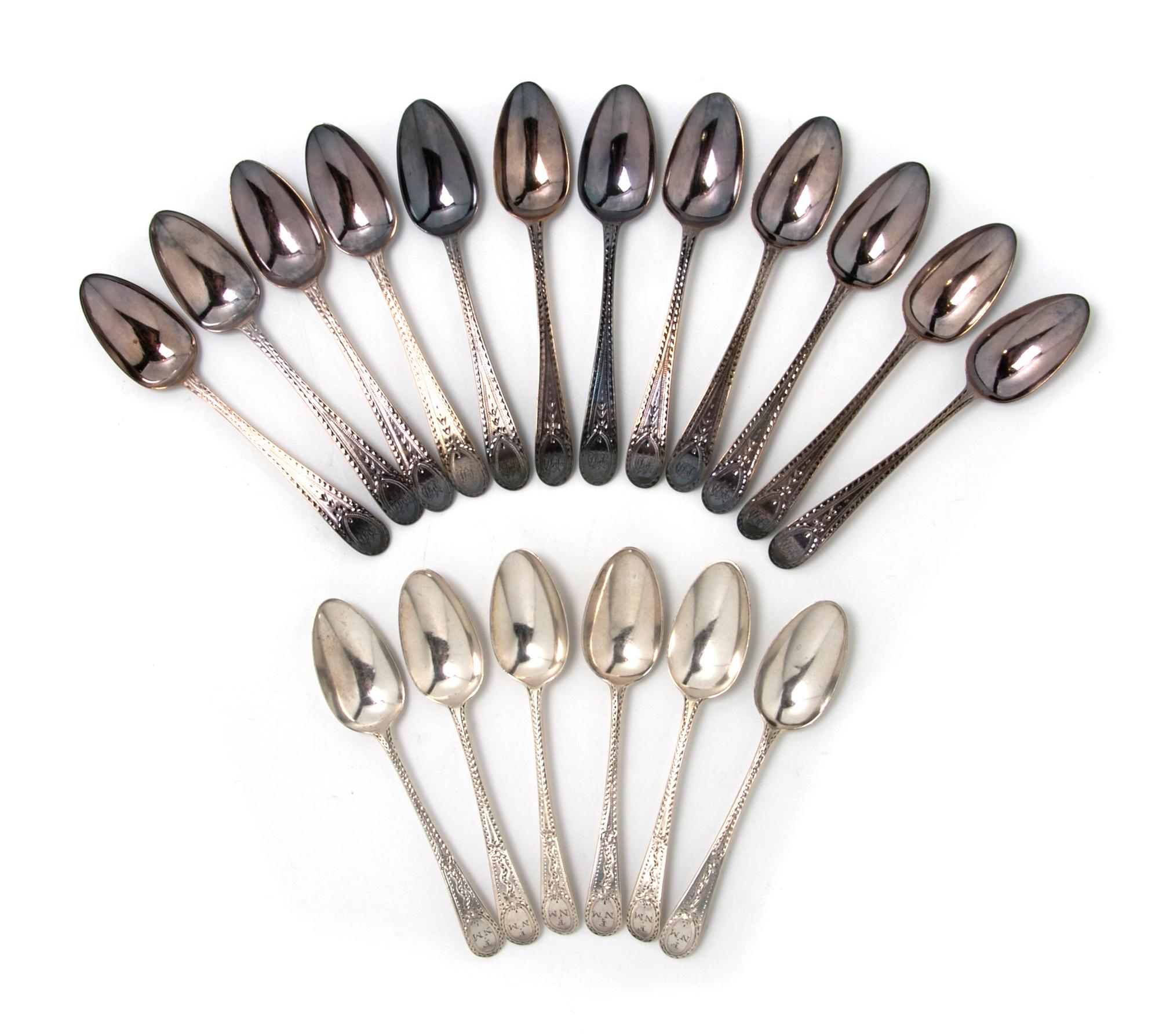 A Collection of English Sterling Silver Spoons, Hester Bateman, Length of longest 4 3/4 inches.