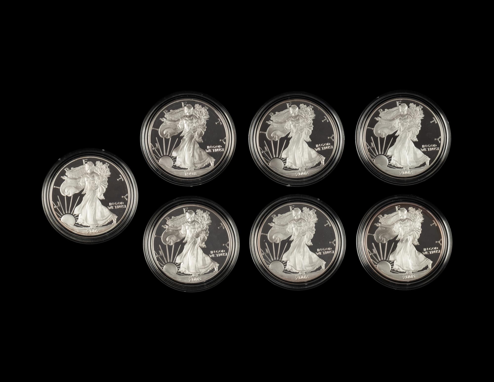 A Collection of Seven Silver Eagle $1 Proofs