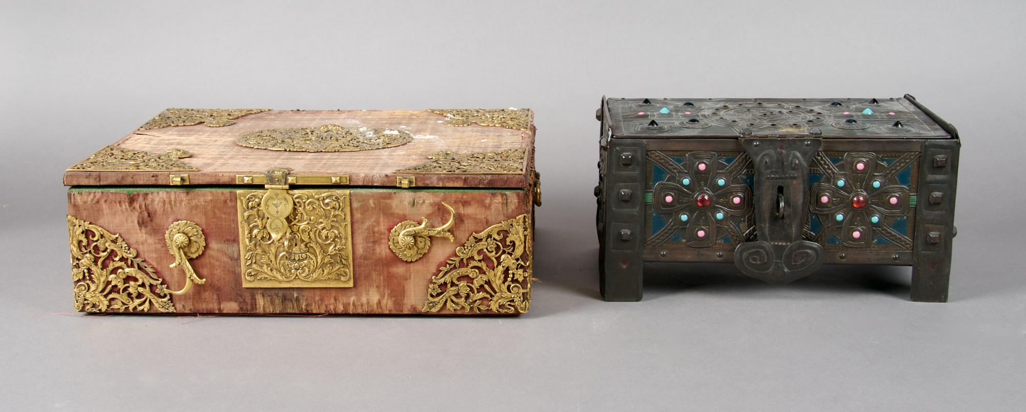 A Renaissance Revival Bronze Mounted Humidor, E.F. Caldwell & Co., Width of widest 13 3/4 inches.