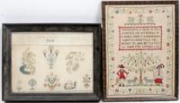 Four Needlework Samplers Height of largest 12 1/2 x width 12 1/2 inches. — FIRST HALF 20TH CENTURY