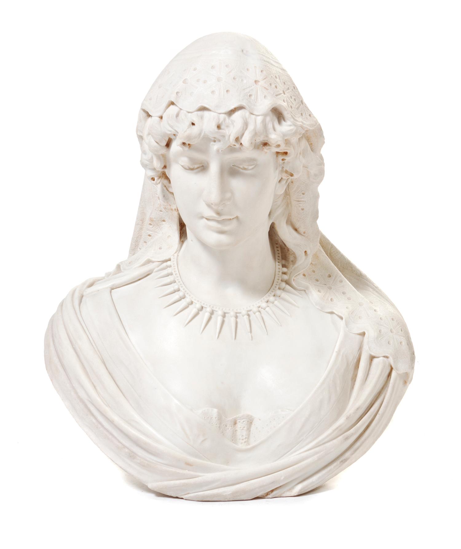 An Italian Carved Marble Bust, Cesare Lapini (Italian, 1848-1893), Height 22 3/4 inches.